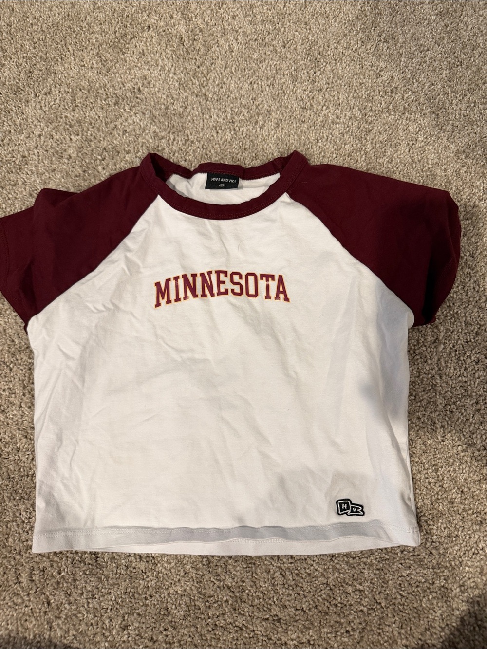 Minnesota Raglan Kids Tee - White and Maroon